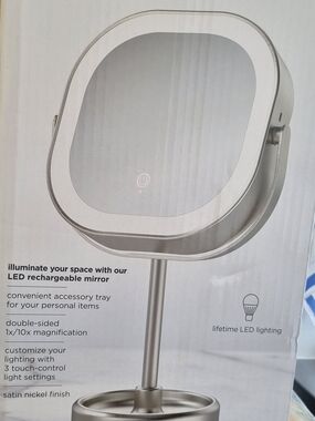LED Rechargeable Lighted Vanity Mirror - Satin Nickel